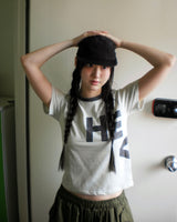 Necu Vintage Stripe Lettering Printed Short Sleeve T-Shirt