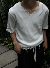 [S/S]バカンスダメージVネックハーフニット(3color)