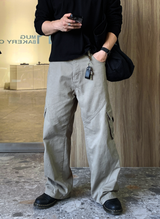 Bias Incision Washed Semi Wide Cargo Pants