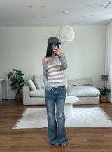 stripe off shoulder tee