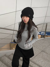 Wooeun Layered Bootcut Button Wrap Skirt Pants