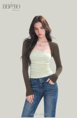 Olive Brown Tube Top Bolero Two-Piece Set