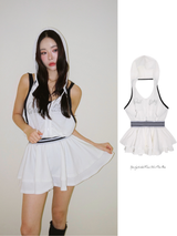 Sporty Hooded Flare Skirt Two Piece