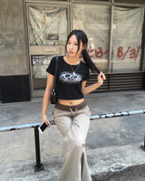 Khaki low boots cut pants