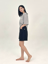  3RD REORDER HIP POCKET EMBROIDERY BLACK DENIM SHORTS LONG VERSION code 25106