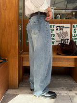 Indigo curved denim pants