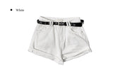 [Belt SET] ベッシー ロールアップ ウォッシング デニム ショートパンツ
