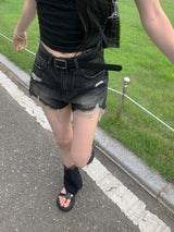 アッシュ&オーシャンダメージウォッシュデニムショートパンツ(2 colors)