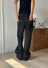 UNISEX) レザー ステッチ フレア デニム (S-L)