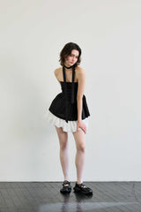 NOVA SMOCKED SCARF TUBE TOP / BLACK
