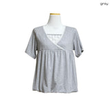 (2color) Lace Check Layered Neck Shirring Balloon Tee