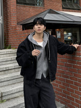 Field denim hood zip-up