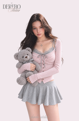 Lady Pink Gray Layered Long-Sleeve Top