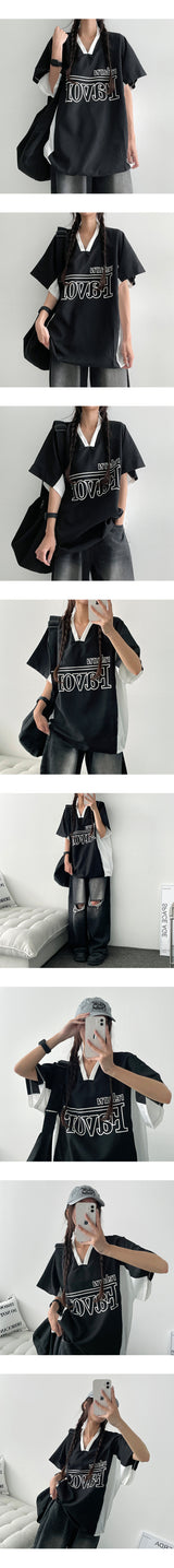 ジンブバラクカラーVネックショートスリーブTシャツ (4 colors)