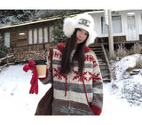Red Snow Stripe Hooded Knit Zip-Up