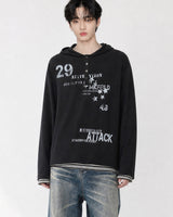 (UNISEX) Attack Henley Hooded Long Sleeve