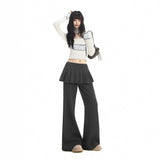 Layered Pleated Skirt Flare Pants