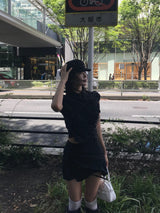 City Class Sheer Shirring HAlf Shirt& Skirt SET 