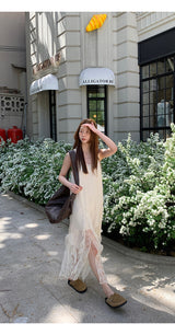long lace frill sleeveless dress
