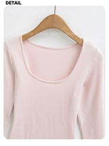 deep wide-neck slim long-sleeved knit shirt