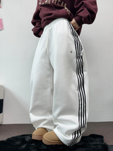 フリース❤トラックライン3ラインロングパンツ ❤🖤🤍💙🩶5COLOR