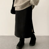 Roen Fleece unbalanced side slit H-line long skirt