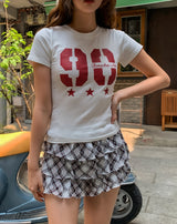 90 プリント半袖スリムTシャツ