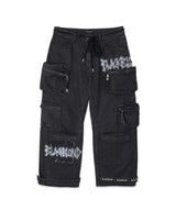 BBD スプレーロゴマルチポケットデニムカーゴパンツ (Black)