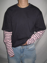 ストライプレイヤードロングスリーブTシャツ (3c)