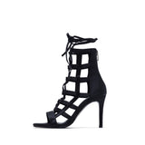 サテンストラッピーサンダルヒール (Black)
