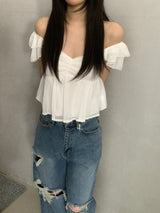 ライモンシャーリングシフォンクロップブラウス