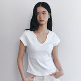 C 90S ラインスリットネック半袖Tシャツ_ホワイト