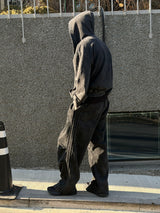 [Unisex] Pigment curved crop hood zip up