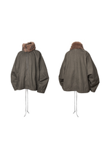 RELABEL Spatial Relations (Enclosure) Detachable Fur Collar, Two-Tone Batwing Sleeves Fabric Silhouette Drawstring Jacket