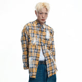 Washed Painted Check Shirt - YELLOW