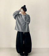 Terry Fleece side pin tuck incision string wide pants
