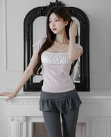 [MADE] Dual-Tone Contrast Lace Shirred Top