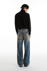 Wasteland Fitter Oil-stained Dirty Fit Straight-leg Hole Jeans