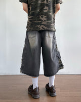 Destroyed Camouflage Denim Half Pants