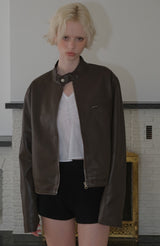 C EMBROIDERY FAUX RIDER JACKET_BROWN