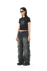 FLAME STAGE PANTS - WASHED BLACK