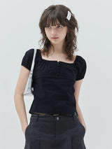 KIRSH PLAIN LACE SQUARE NECK BLOUSE - DARK NAVY  