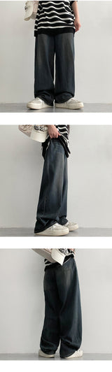 [Summer long pants!] [High quality!] Dunes vintage washed wide denim pants