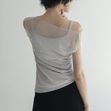 [Encoat] タンクレイヤード メッシュキャップスリーブTシャツ- 3カラー
