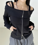 オフショルダー + 2WAYジップアップ💛🤍🖤 - 2 COLORS
