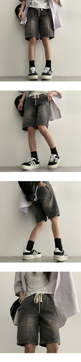 【S-3XL】MELSUWASHING ベンダブルスリットステッチデニムショートパンツ
