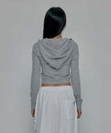 DIAGONAL PATCHED HOODED ZIP-UP_GREY