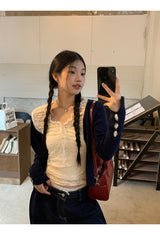 レースシャーリングツーピース長袖ブラウスTシャツ