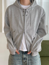 double-button hooded zip-up hoodie (2colors)