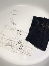 1206. 3 Belt hip denim mini sk (2color)
